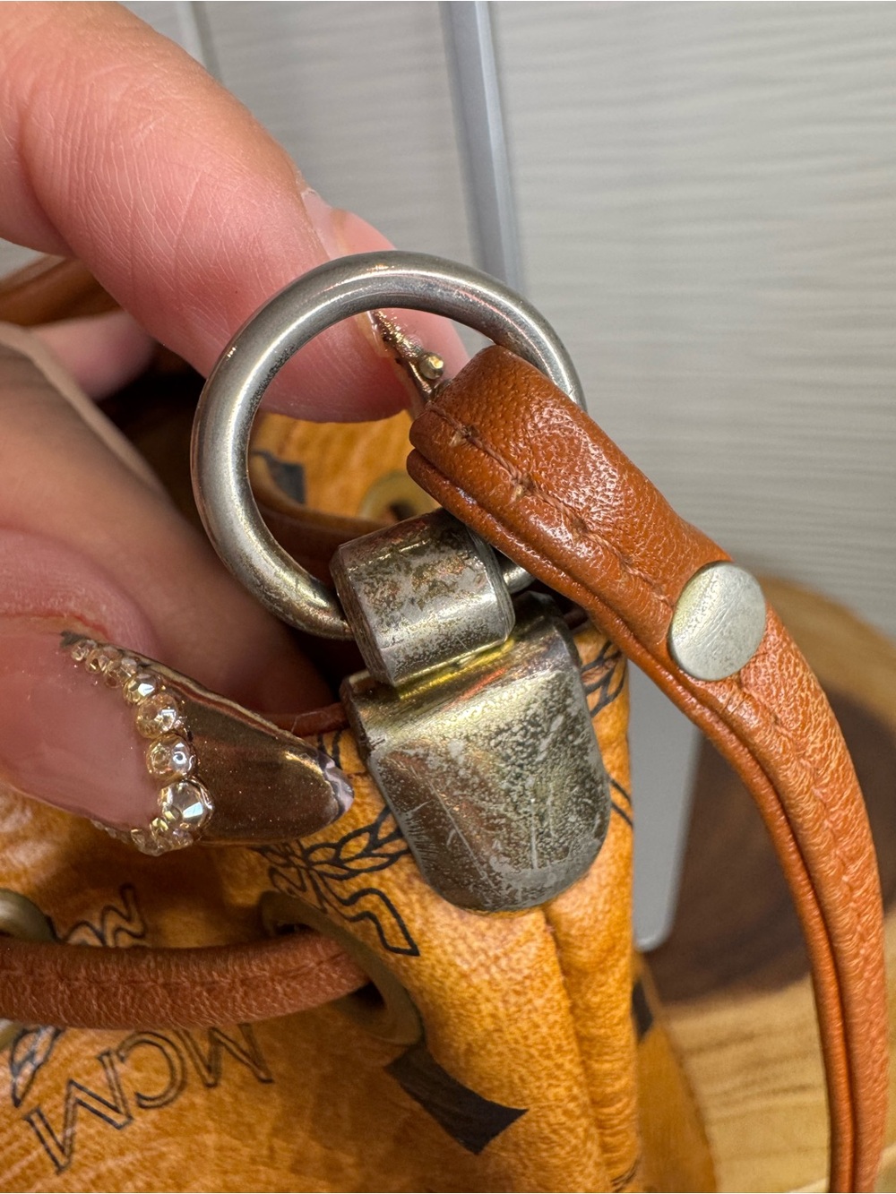 MCM Cognac Visetos Monogram Drawstring Bucket Bag - Picture 7 of 15